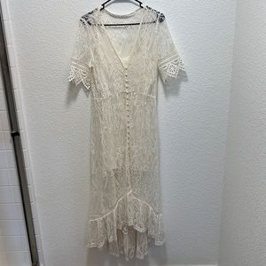 White Lace High Low Dress,  size L